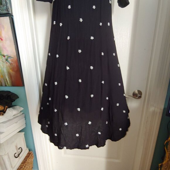 Free People Fable Black/White Embroidered Sunflowers Midi Dress Whimsy M - Picture 13 of 16